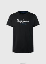 ⁦גברים 4N8XB1000 Pepe Jeans שָׁחוֹר חולצת טריקו כותנה לוגו מודפס⁩ – תמונה ⁦5⁩
