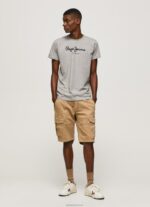 ⁦גברים 4N8XB1001 Pepe Jeans חוואר אפור חולצת טריקו כותנה לוגו מודפס⁩ – תמונה ⁦2⁩
