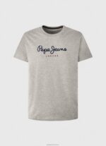 ⁦גברים 4N8XB1001 Pepe Jeans חוואר אפור חולצת טריקו כותנה לוגו מודפס⁩ – תמונה ⁦5⁩