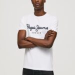 גברים 4N8XB1002 Pepe Jeans לבן חולצת טריקו מכותנה עם שרוולים קצרים