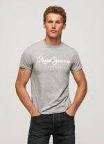 גברים 4N8XB1004 Pepe Jeans חוואר אפור חולצת טריקו מכותנה עם שרוולים קצרים