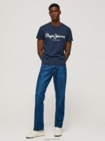 ⁦גברים 4N8XB1005 Pepe Jeans חיל הים חולצת טריקו מכותנה עם שרוולים קצרים⁩ – תמונה ⁦4⁩