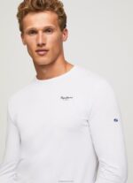 גברים 4N8XB1007 Pepe Jeans לבן חולצת כותנה עם שרוולים ארוכים