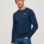 גברים 4N8XB1009 Pepe Jeans חיל הים חולצת כותנה עם שרוולים ארוכים