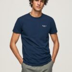 גברים 4N8XB1010 Pepe Jeans חיל הים חולצת טריקו כותנה לוגו מודפס