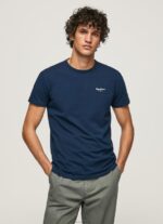 גברים 4N8XB1010 Pepe Jeans חיל הים חולצת טריקו כותנה לוגו מודפס