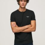 גברים 4N8XB1012 Pepe Jeans שָׁחוֹר חולצת טריקו כותנה לוגו מודפס