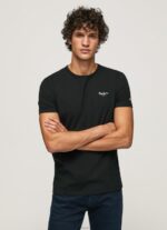 גברים 4N8XB1012 Pepe Jeans שָׁחוֹר חולצת טריקו כותנה לוגו מודפס