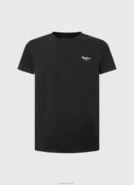 ⁦גברים 4N8XB1012 Pepe Jeans שָׁחוֹר חולצת טריקו כותנה לוגו מודפס⁩ – תמונה ⁦5⁩
