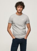 גברים 4N8XB1013 Pepe Jeans חוואר אפור חולצת טריקו כותנה לוגו מודפס