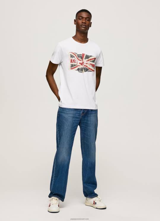 ⁦גברים 4N8XB1014 Pepe Jeans לבן לוגו דגל n חולצת דגל מנופפת⁩ – תמונה ⁦2⁩