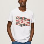גברים 4N8XB1014 Pepe Jeans לבן לוגו דגל n חולצת דגל מנופפת