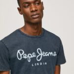 גברים 4N8XB1015 Pepe Jeans אִינדִיגוֹ חולצת טריקו עם לוגו מודפס של essentialenim