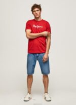 ⁦גברים 4N8XB1016 Pepe Jeans סטודיו אדום חולצת טריקו כותנה לוגו מודפס⁩ – תמונה ⁦2⁩