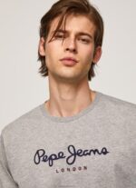 גברים 4N8XB1017 Pepe Jeans חוואר אפור חולצת טריקו כותנה לוגו מודפס