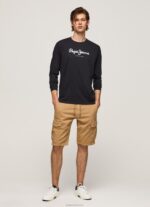 ⁦גברים 4N8XB1019 Pepe Jeans שָׁחוֹר חולצת טריקו כותנה לוגו מודפס⁩ – תמונה ⁦2⁩