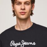 גברים 4N8XB1019 Pepe Jeans שָׁחוֹר חולצת טריקו כותנה לוגו מודפס