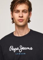 גברים 4N8XB1019 Pepe Jeans שָׁחוֹר חולצת טריקו כותנה לוגו מודפס
