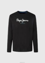 ⁦גברים 4N8XB1019 Pepe Jeans שָׁחוֹר חולצת טריקו כותנה לוגו מודפס⁩ – תמונה ⁦4⁩