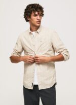 גברים 4N8XB1042 Pepe Jeans אֶבֶן חולצת כותנה פופלין בכושר רגיל