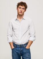 גברים 4N8XB1050 Pepe Jeans כחול אקונומיקה לורנס חולצת פופלין בגזרה דקיקה