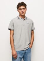 ⁦גברים 4N8XB1077 Pepe Jeans חוואר אפור חולצת פולו פיקה עם לוגו רקום⁩ – תמונה ⁦3⁩