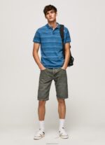 ⁦גברים 4N8XB1083 Pepe Jeans אִינדִיגוֹ חולצת פולו כותנה מודפסת עם פסים⁩ – תמונה ⁦2⁩