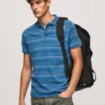 גברים 4N8XB1083 Pepe Jeans אִינדִיגוֹ חולצת פולו כותנה מודפסת עם פסים