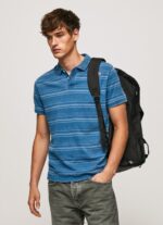 גברים 4N8XB1083 Pepe Jeans אִינדִיגוֹ חולצת פולו כותנה מודפסת עם פסים