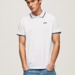גברים 4N8XB1090 Pepe Jeans לבן חולצת פולו פיקה מכותנה גזורה