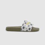 גברים 4N8XB1282 Pepe Jeans ירוק חאקי כפכפי חוף עם הדפס סליידר