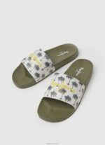 ⁦גברים 4N8XB1282 Pepe Jeans ירוק חאקי כפכפי חוף עם הדפס סליידר⁩ – תמונה ⁦3⁩