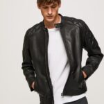 גברים 4N8XB835 Pepe Jeans שָׁחוֹר מעיל אופנוענים מעור טלה