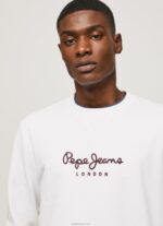 ⁦גברים 4N8XB880 Pepe Jeans לבן מגשר כותנה לוגו מודפס⁩ – תמונה ⁦3⁩