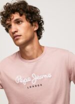 ⁦גברים 4N8XB915 Pepe Jeans ורוד אקונומיקה חולצת טריקו כותנה לוגו מודפס⁩ – תמונה ⁦3⁩