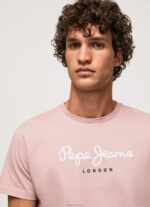 ⁦גברים 4N8XB917 Pepe Jeans ורוד אקונומיקה חולצת טריקו כותנה לוגו מודפס⁩ – תמונה ⁦3⁩