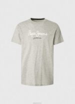⁦גברים 4N8XB918 Pepe Jeans חוואר אפור בהיר חולצת טריקו כותנה לוגו מודפס⁩ – תמונה ⁦5⁩