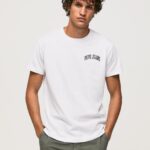 גברים 4N8XB919 Pepe Jeans לבן חולצת טריקו מכותנה עם לוגו בצפיפות גבוהה