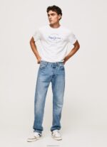⁦גברים 4N8XB921 Pepe Jeans לבן חולצת טריקו כותנה לוגו מודפס⁩ – תמונה ⁦2⁩