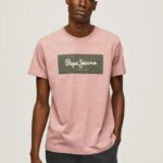 גברים 4N8XB926 Pepe Jeans ורוד אקונומיקה חולצת טריקו מכותנה לוגו רקום