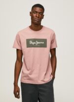 גברים 4N8XB926 Pepe Jeans ורוד אקונומיקה חולצת טריקו מכותנה לוגו רקום
