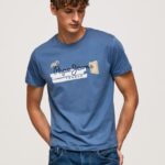 גברים 4N8XB929 Pepe Jeans אוזי חולצת טריקו מכותנה עם לוגו מברשות