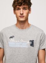 גברים 4N8XB931 Pepe Jeans חוואר אפור חולצת טריקו מכותנה עם לוגו מברשות