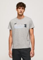 ⁦גברים 4N8XB931 Pepe Jeans חוואר אפור חולצת טריקו מכותנה עם לוגו מברשות⁩ – תמונה ⁦3⁩