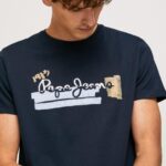 גברים 4N8XB932 Pepe Jeans dulwich חולצת טריקו מכותנה עם לוגו מברשות