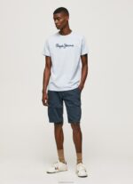 ⁦גברים 4N8XB933 Pepe Jeans כחול אקונומיקה חולצת טריקו כותנה לוגו מודפס⁩ – תמונה ⁦2⁩