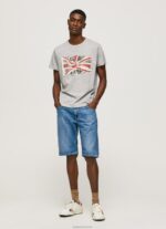 ⁦גברים 4N8XB936 Pepe Jeans חוואר אפור לוגו דגל n חולצת דגל מנופפת⁩ – תמונה ⁦2⁩