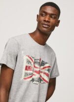 ⁦גברים 4N8XB936 Pepe Jeans חוואר אפור לוגו דגל n חולצת דגל מנופפת⁩ – תמונה ⁦3⁩