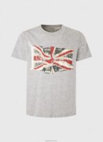 ⁦גברים 4N8XB936 Pepe Jeans חוואר אפור לוגו דגל n חולצת דגל מנופפת⁩ – תמונה ⁦5⁩