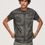 גברים 4N8XB937 Pepe Jeans שטוף שחור חולצת כותנה בהדפס בנדנה